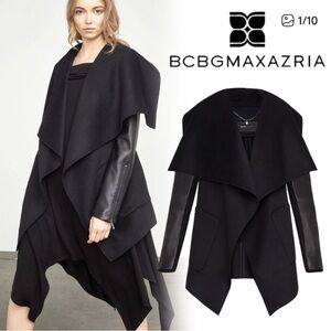 BCBGMaxAzria Black Cape with Leather Sleeves